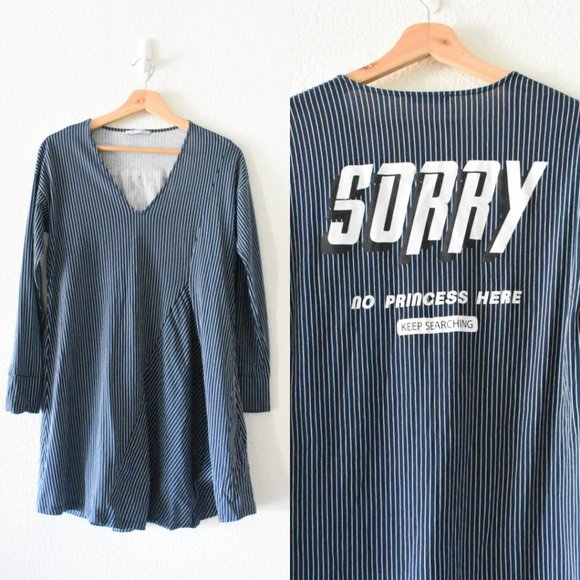 Zara Trafaluc Striped "No Princess" Graphic Print Mini Dress - Picture 1 of 12